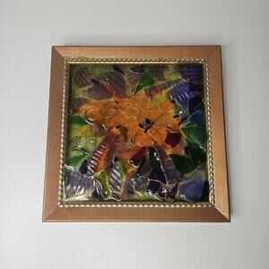 Handcrafted Mixed Media Framed Abstract Flower Picture Wall Art Artist Signed